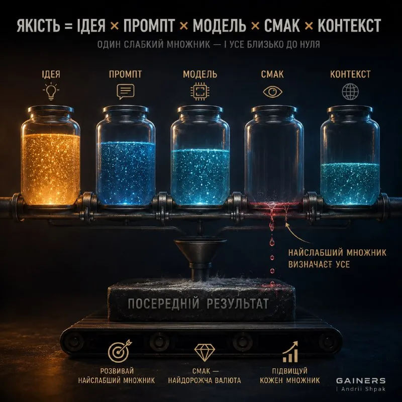 Чому ШІ-контент здається посереднім: мультиплікативна модель якості