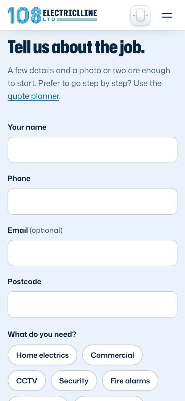 108 Electriclline: Quote form with photos (phone)