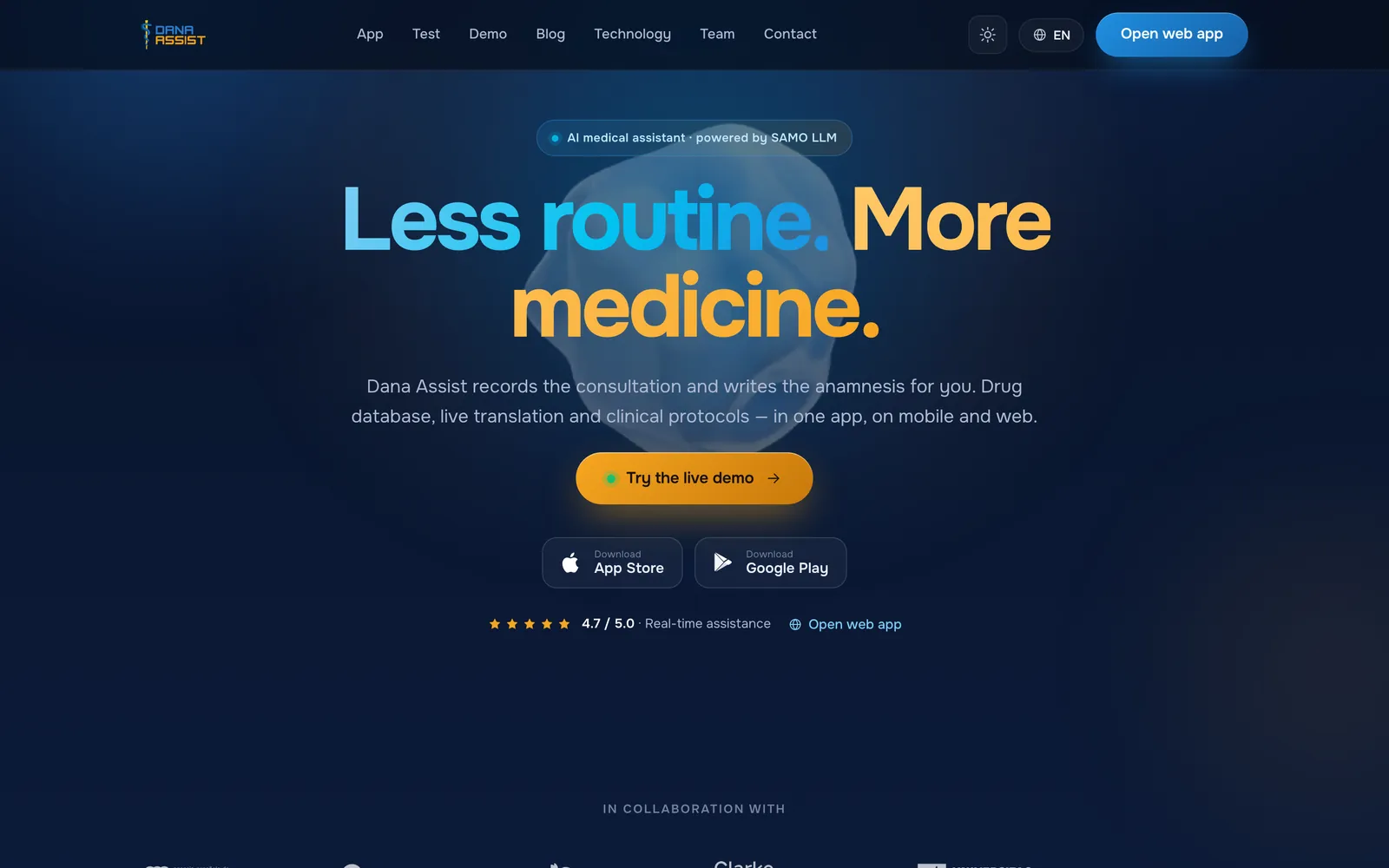 Dana Assist: website, first screen