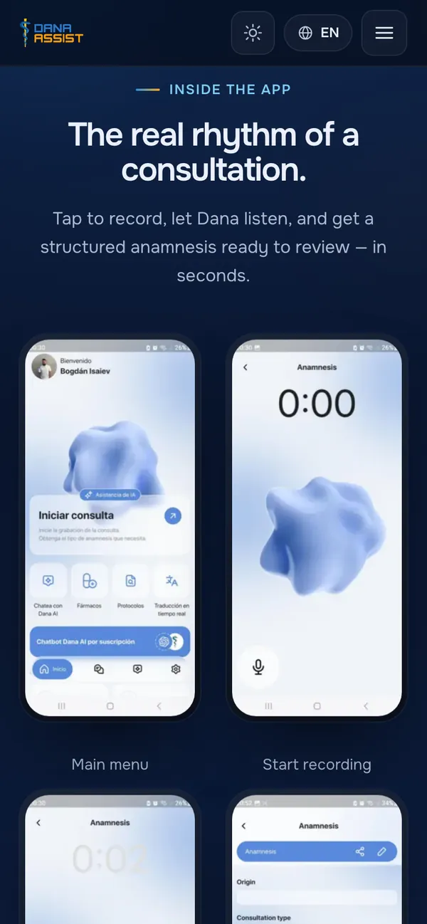 Dana Assist: The app, screen by screen (phone)
