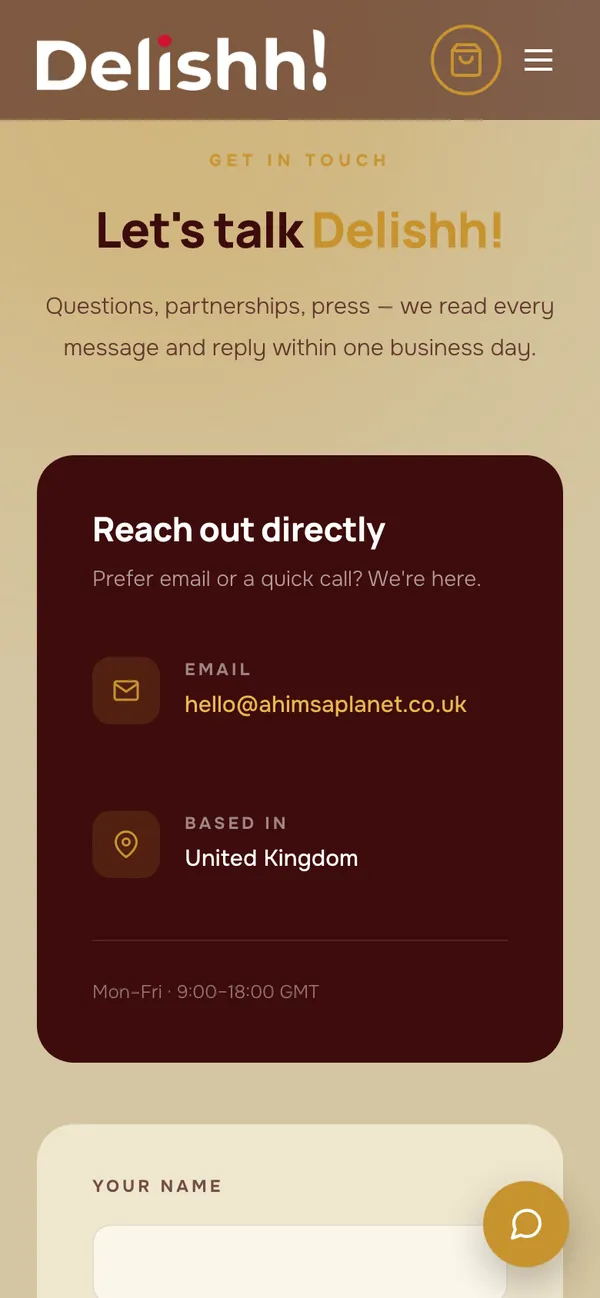 Delishh: Contact built for partners (phone)