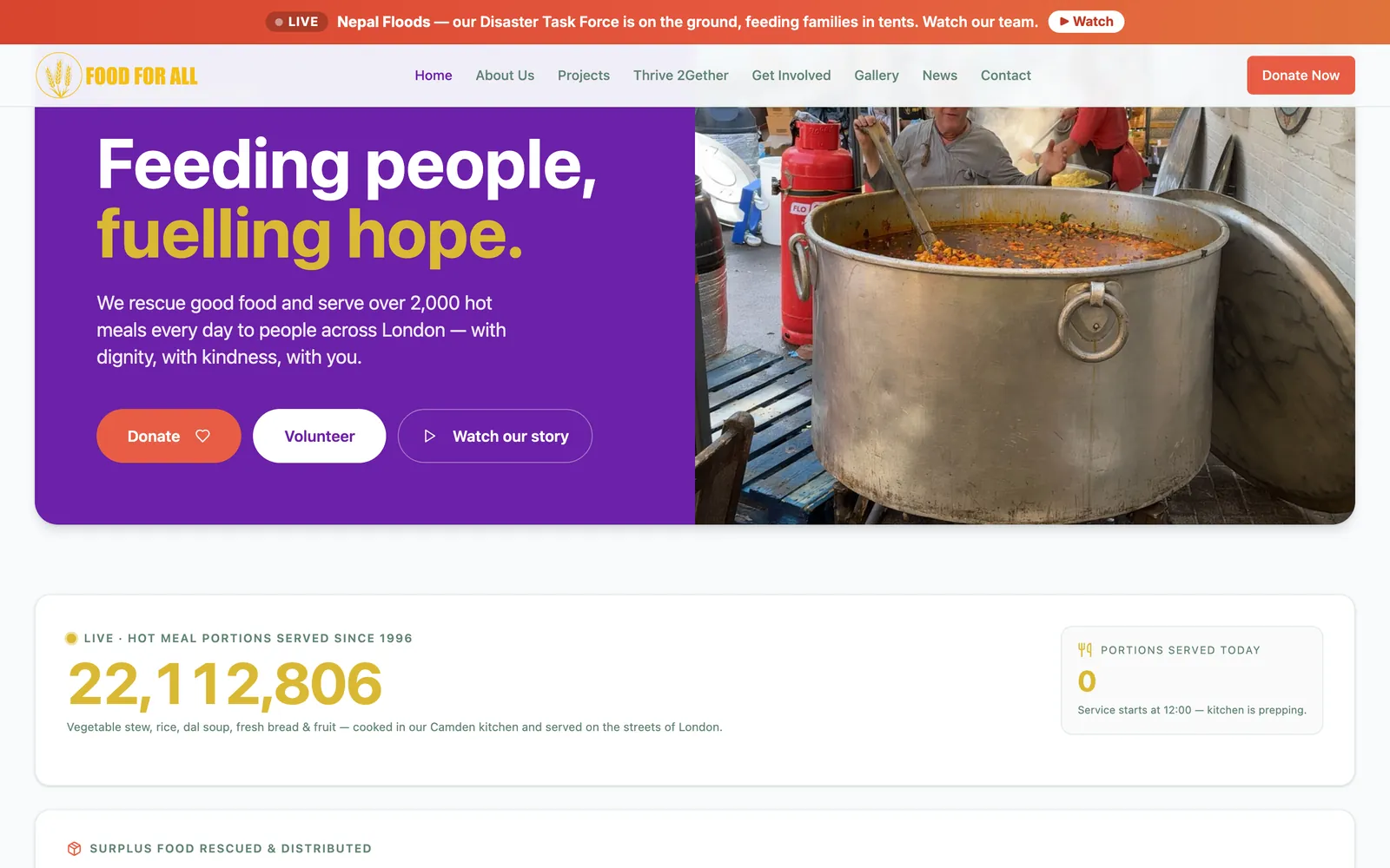 Food For All: website, first screen