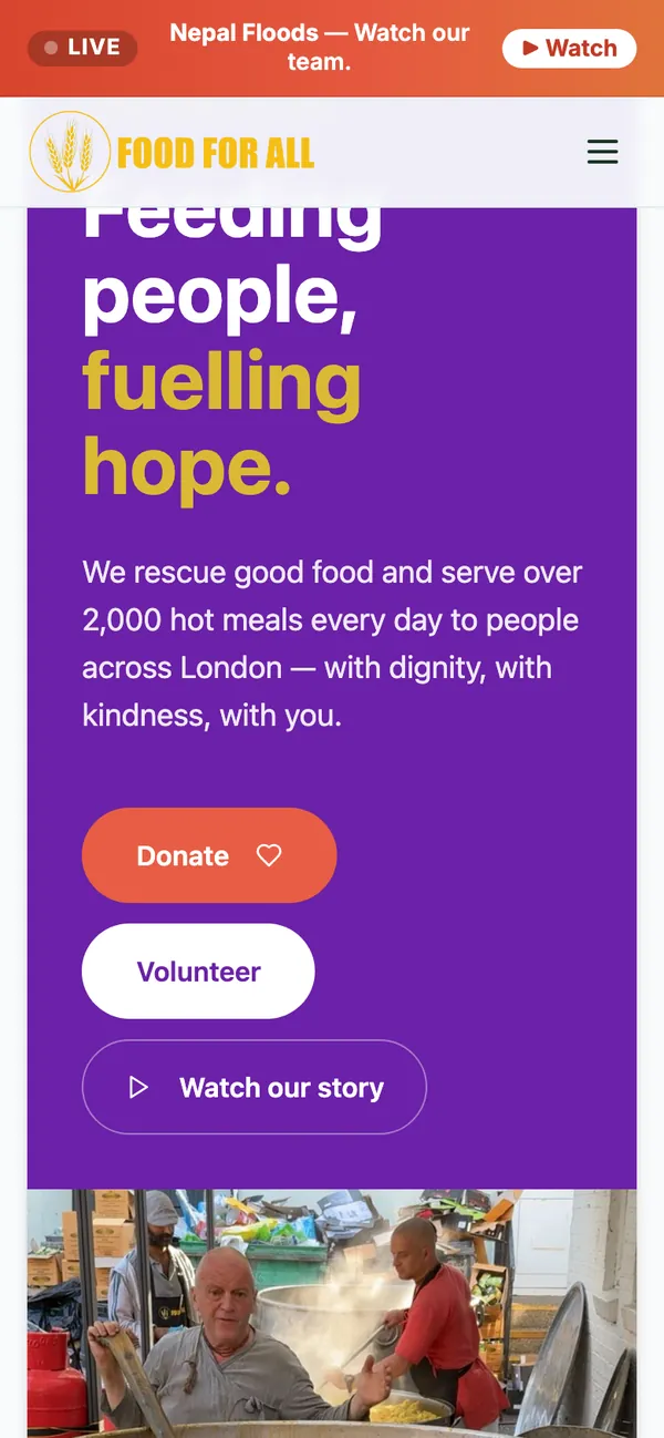Food For All: website on a phone