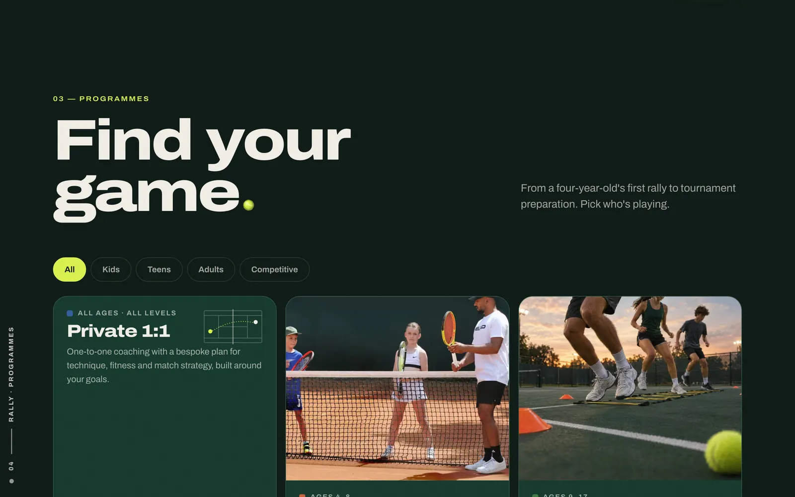 Get Smart Tennis: Programmes with filters