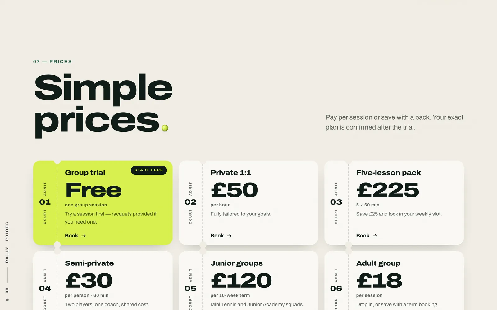 Get Smart Tennis: Prices as court tickets