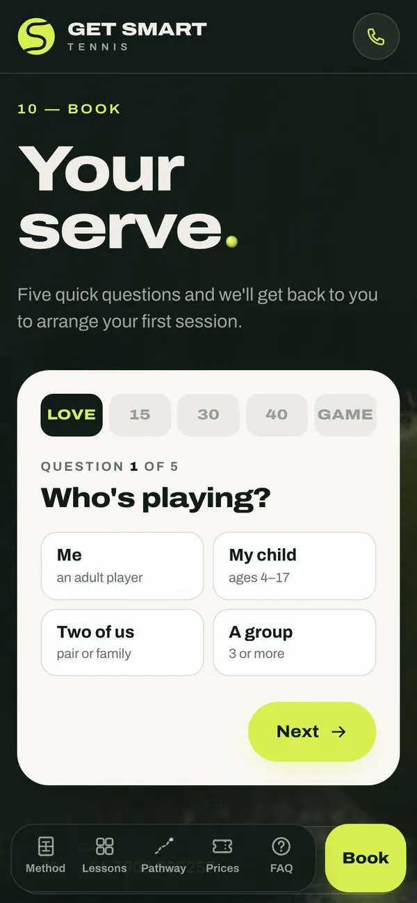 Get Smart Tennis: Booking in five questions (phone)