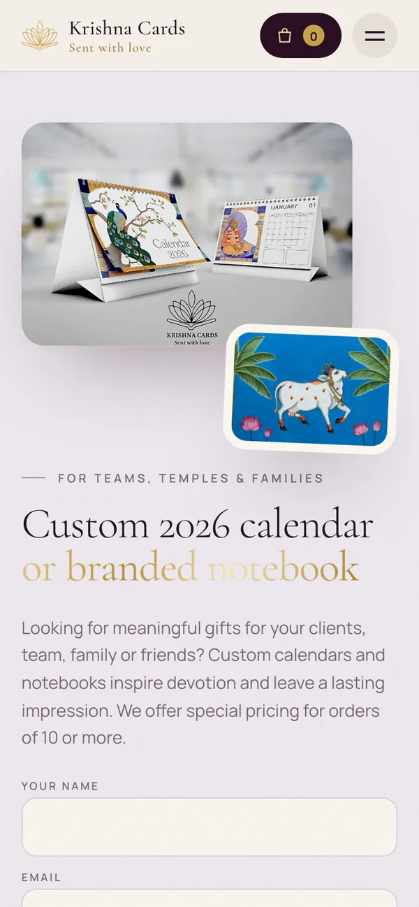 Krishna Cards: Bulk orders for temples and teams (phone)