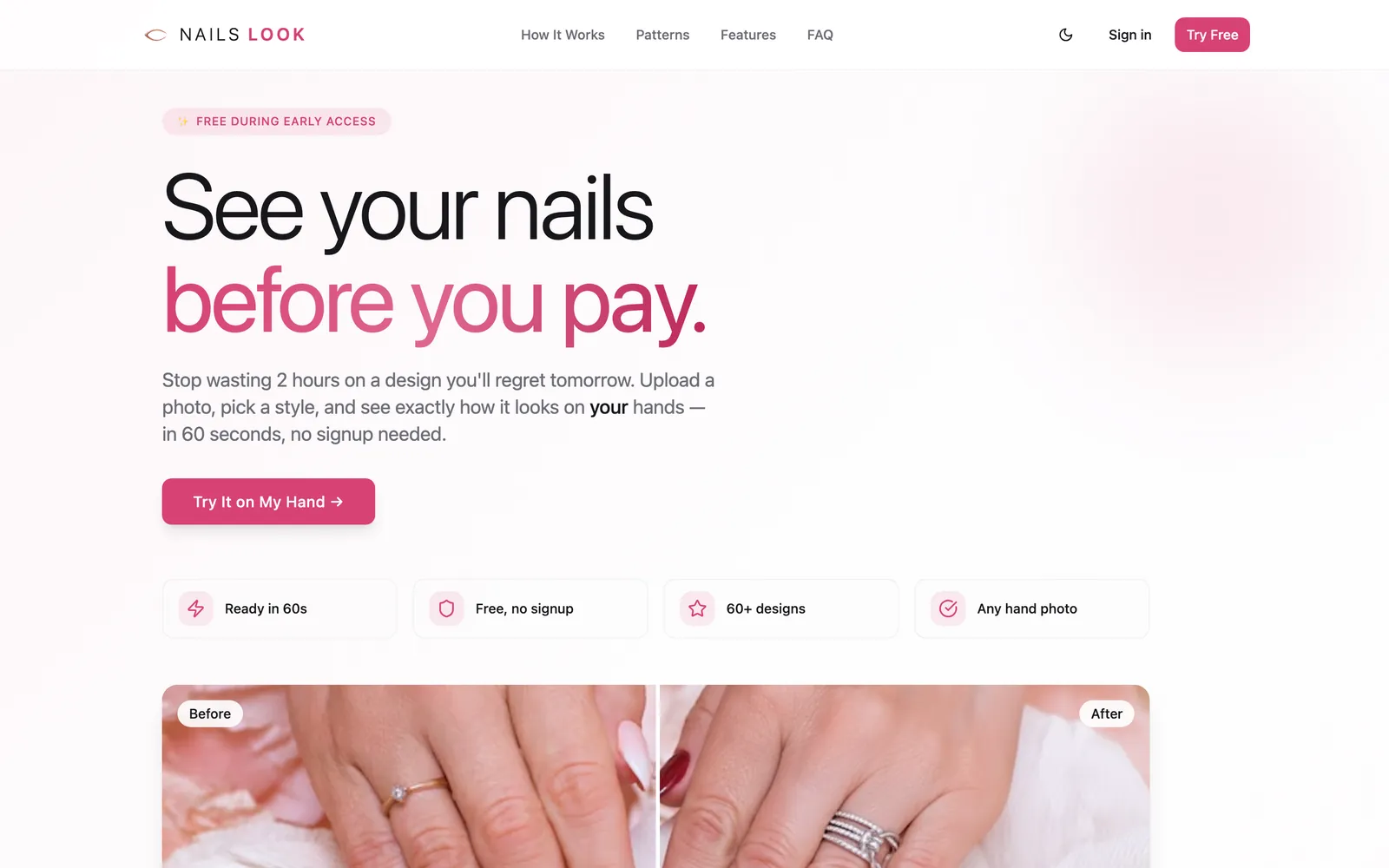 Nails Look: website, first screen