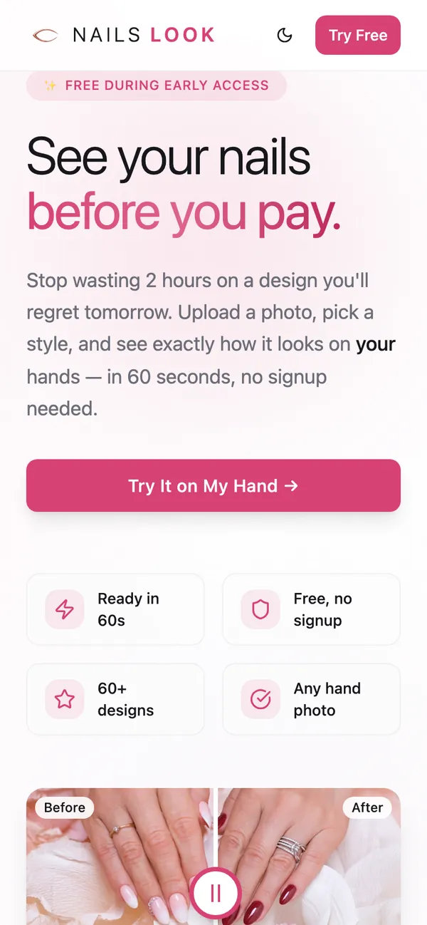 Nails Look: website on a phone
