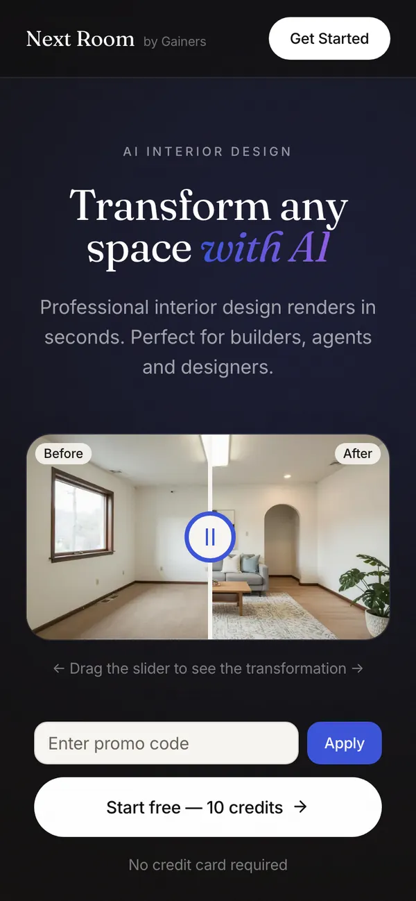 Next Room: Proof first: before / after (phone)