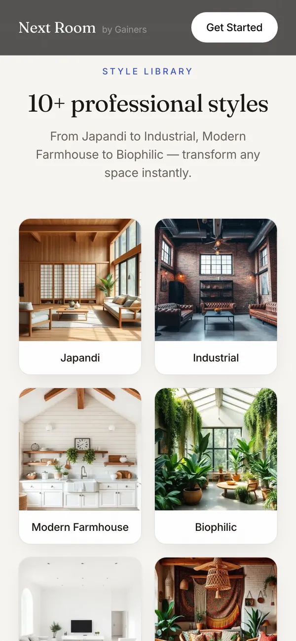 Next Room: website on a phone