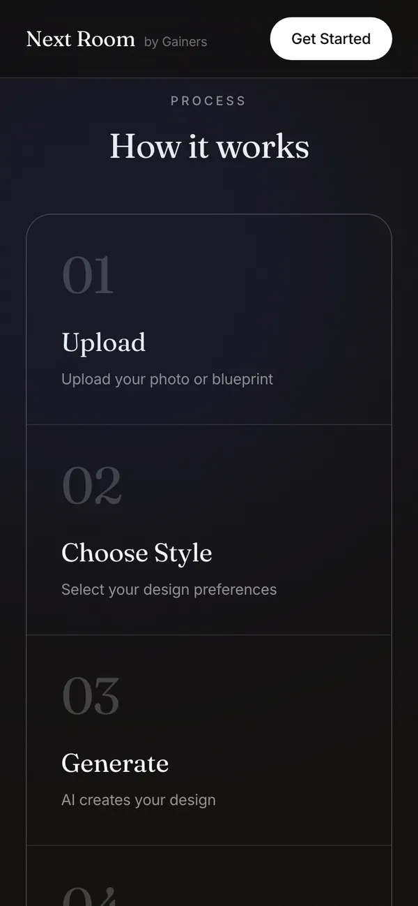 Next Room: Four steps to a render (phone)