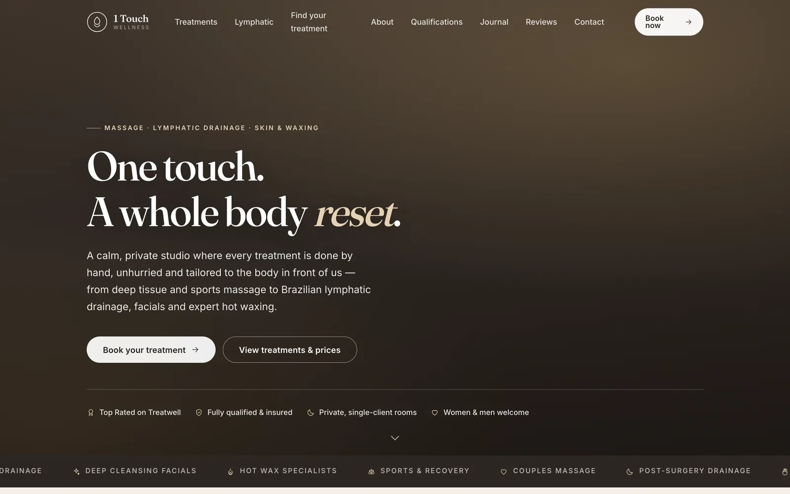 One Touch Wellness: website, first screen