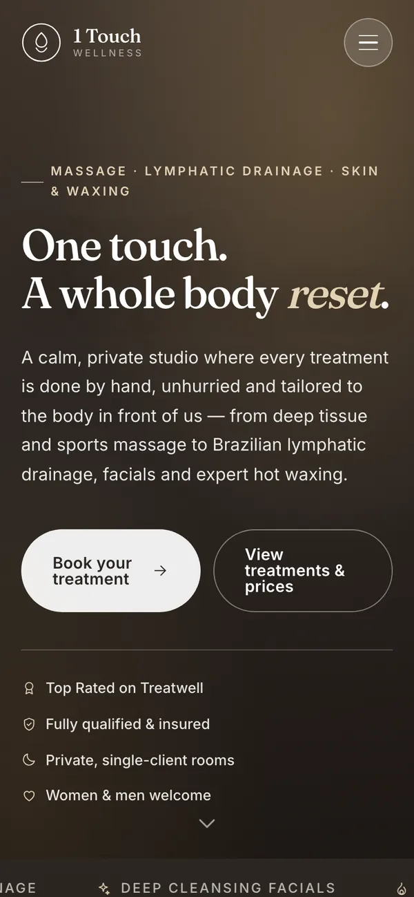 One Touch Wellness: website on a phone