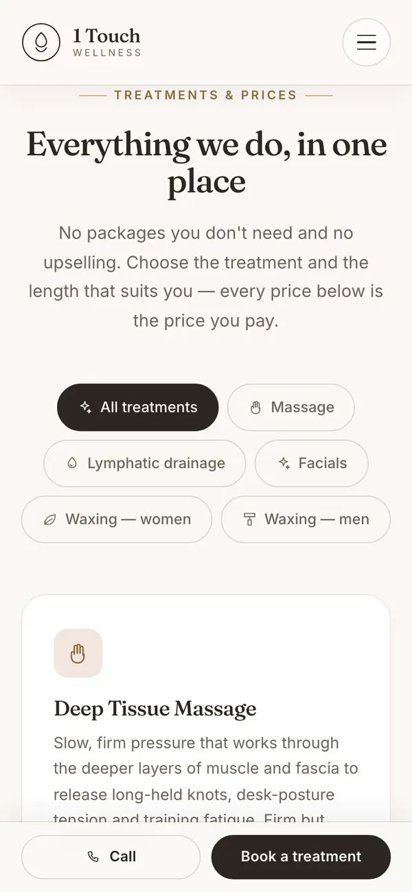 One Touch Wellness: Every price on the page (phone)