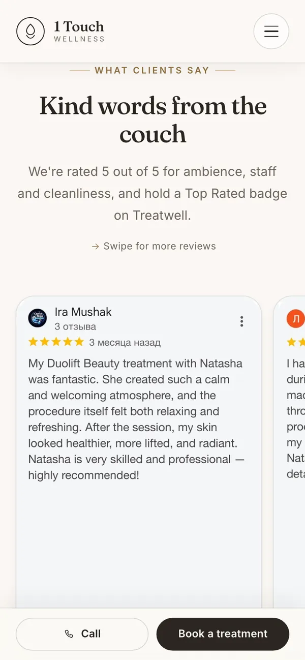 One Touch Wellness: Reviews as unedited screenshots (phone)