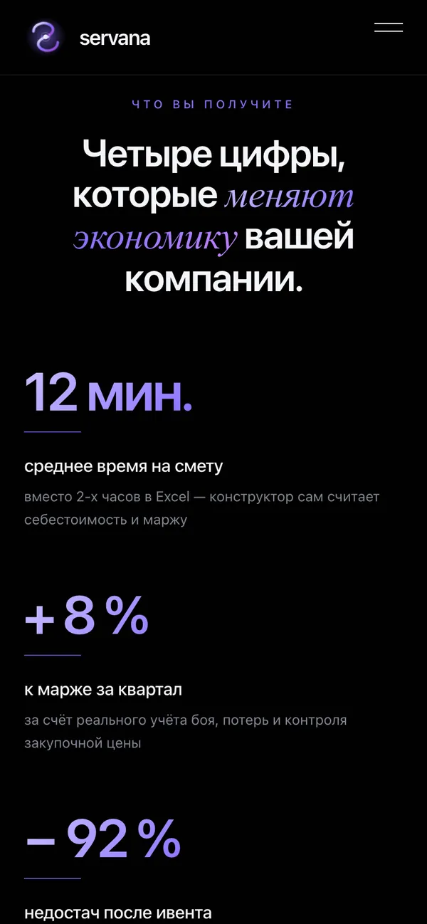 Servana: Four numbers, each explained (phone)
