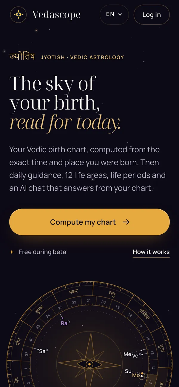Vedascope: website on a phone