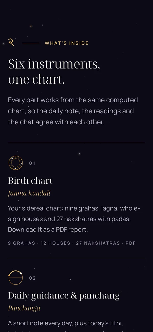 Vedascope: Six instruments, one chart (phone)