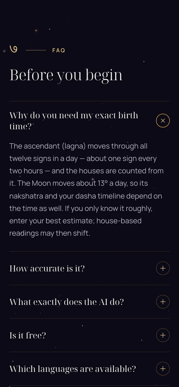 Vedascope: Questions before sign-up (phone)